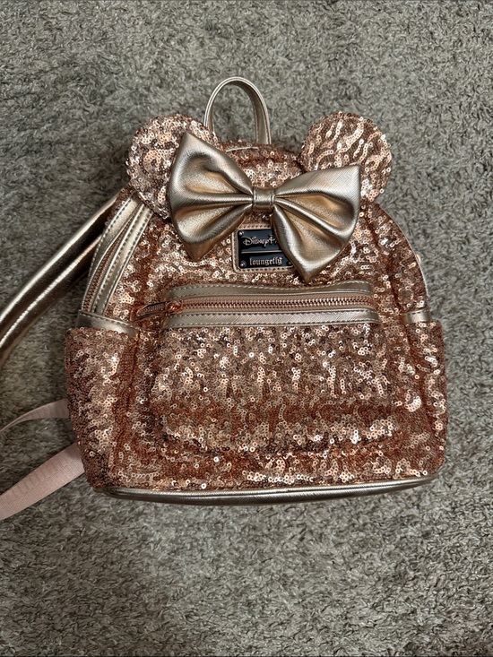 Loungefly Handbags - Loungefly Rose Gold Sequin Mini Backpack with Bow Ears